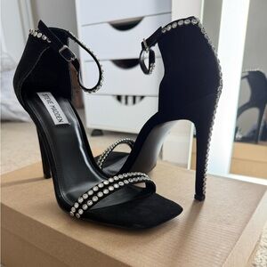 Steve Madden Black Heels with Rhinestone Accents